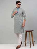Jompers Men's Blue Embroidered Kurta Only