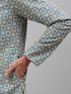Jompers Men's Blue Embroidered Kurta Only