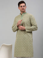 Jompers Men's Green Embroidered Kurta Only