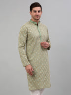 Jompers Men's Green Embroidered Kurta Only