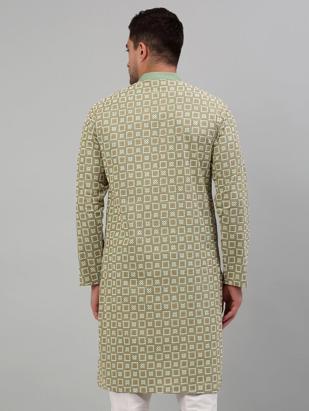 Jompers Men's Green Embroidered Kurta Only