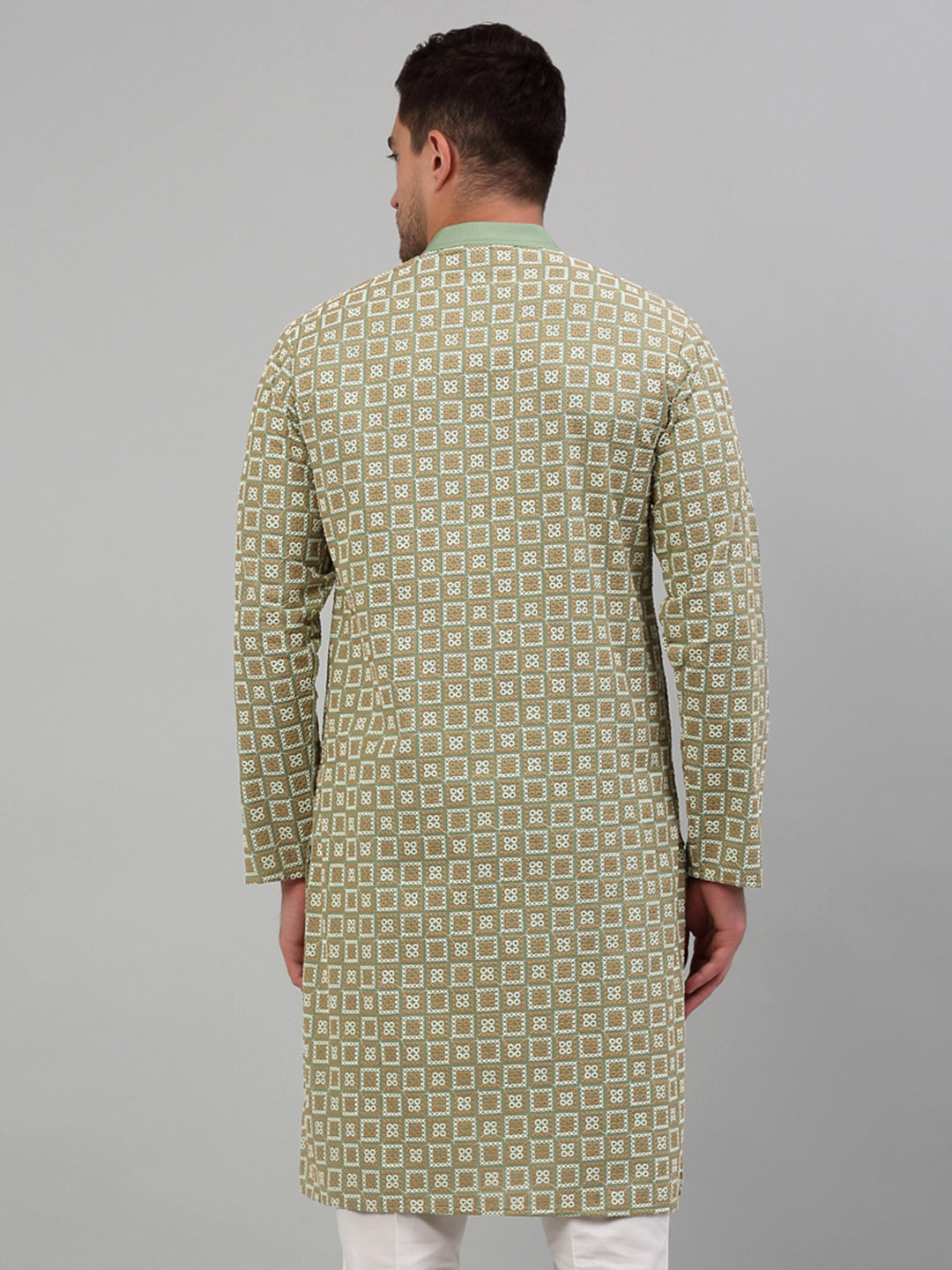 Jompers Men's Green Embroidered Kurta Only