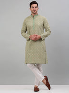 Jompers Men's Green Embroidered Kurta Only