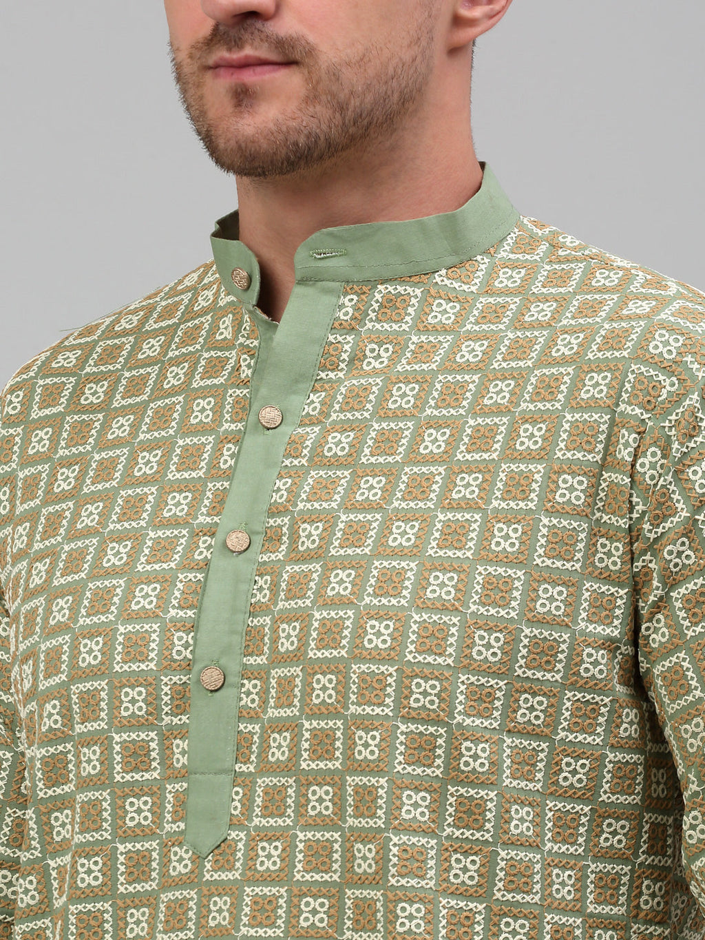 Jompers Men's Green Embroidered Kurta Only