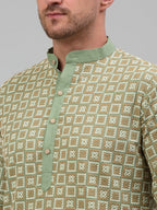 Jompers Men's Green Embroidered Kurta Only