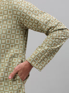 Jompers Men's Green Embroidered Kurta Only