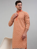 Jompers Men's Peach Embroidered Kurta Only