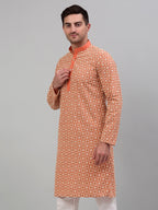 Jompers Men's Peach Embroidered Kurta Only