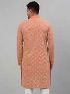 Jompers Men's Peach Embroidered Kurta Only