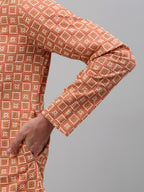 Jompers Men's Peach Embroidered Kurta Only