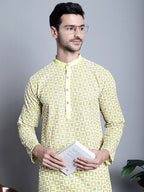 Jompers Men's Yellow Embroidered Kurta Only