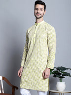 Jompers Men's Yellow Embroidered Kurta Only