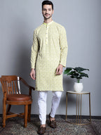 Jompers Men's Yellow Embroidered Kurta Only