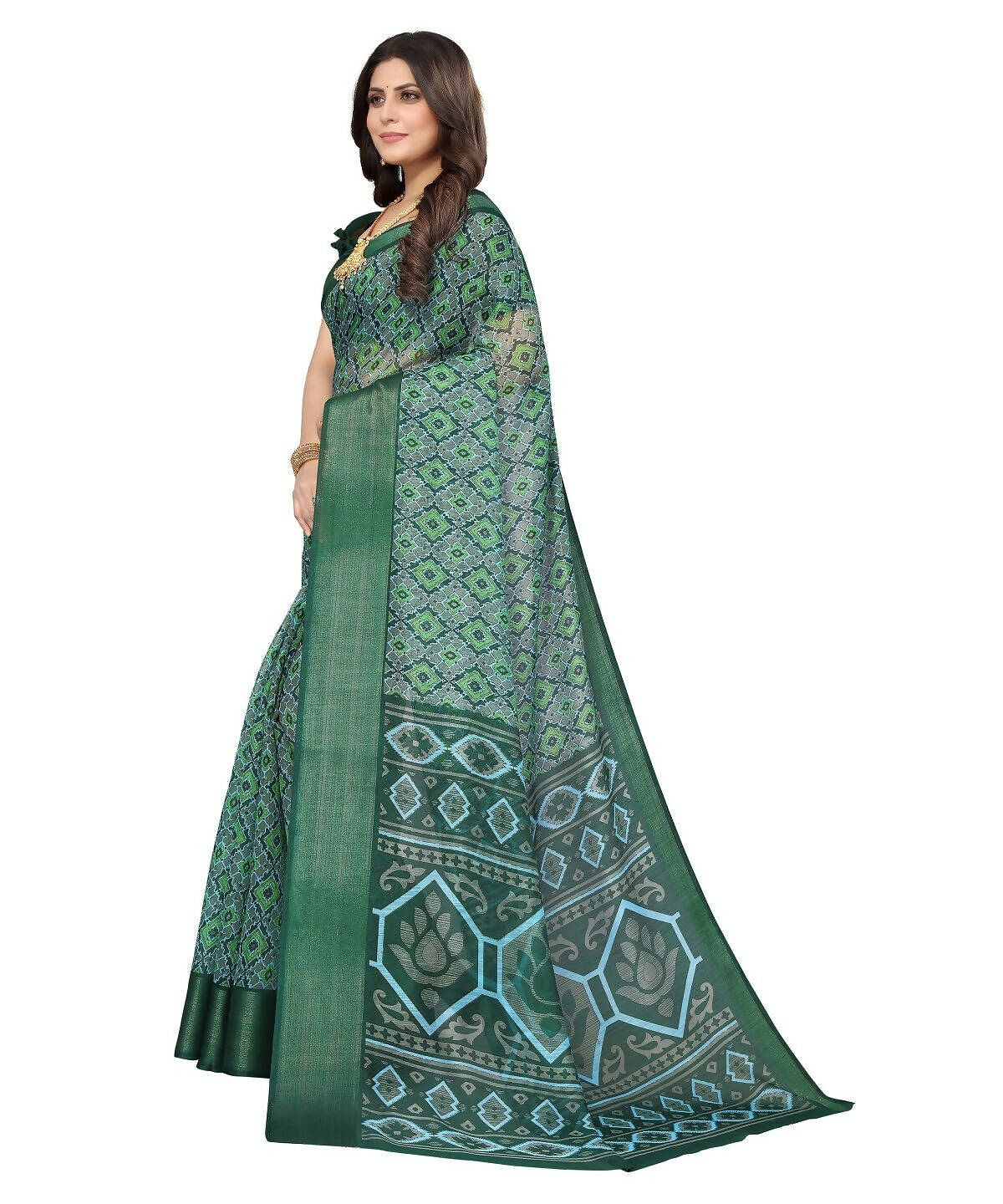 Vamika Cotton Green Jari Border Bollywood Style Saree (VASU GREEN) - Distacart