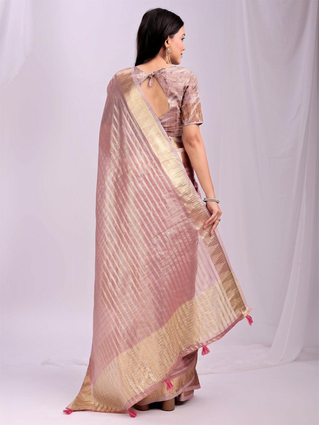Shree Shyam Fashion Organza Pink Saree - Distacart