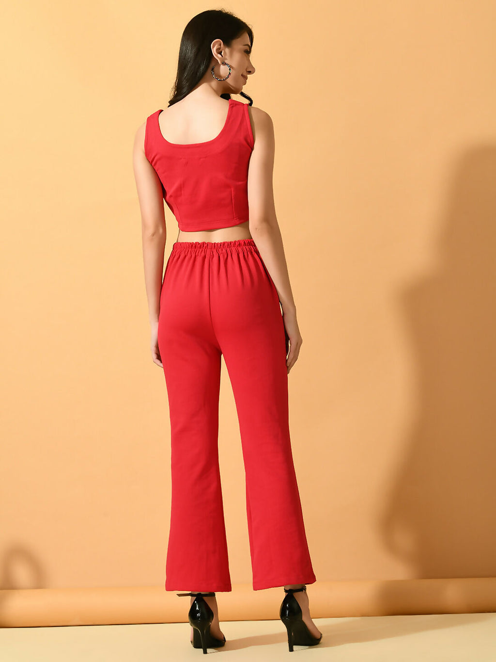 Myshka Women's Pink Solid Top With Trousers