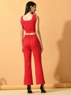 Myshka Women's Pink Solid Top With Trousers