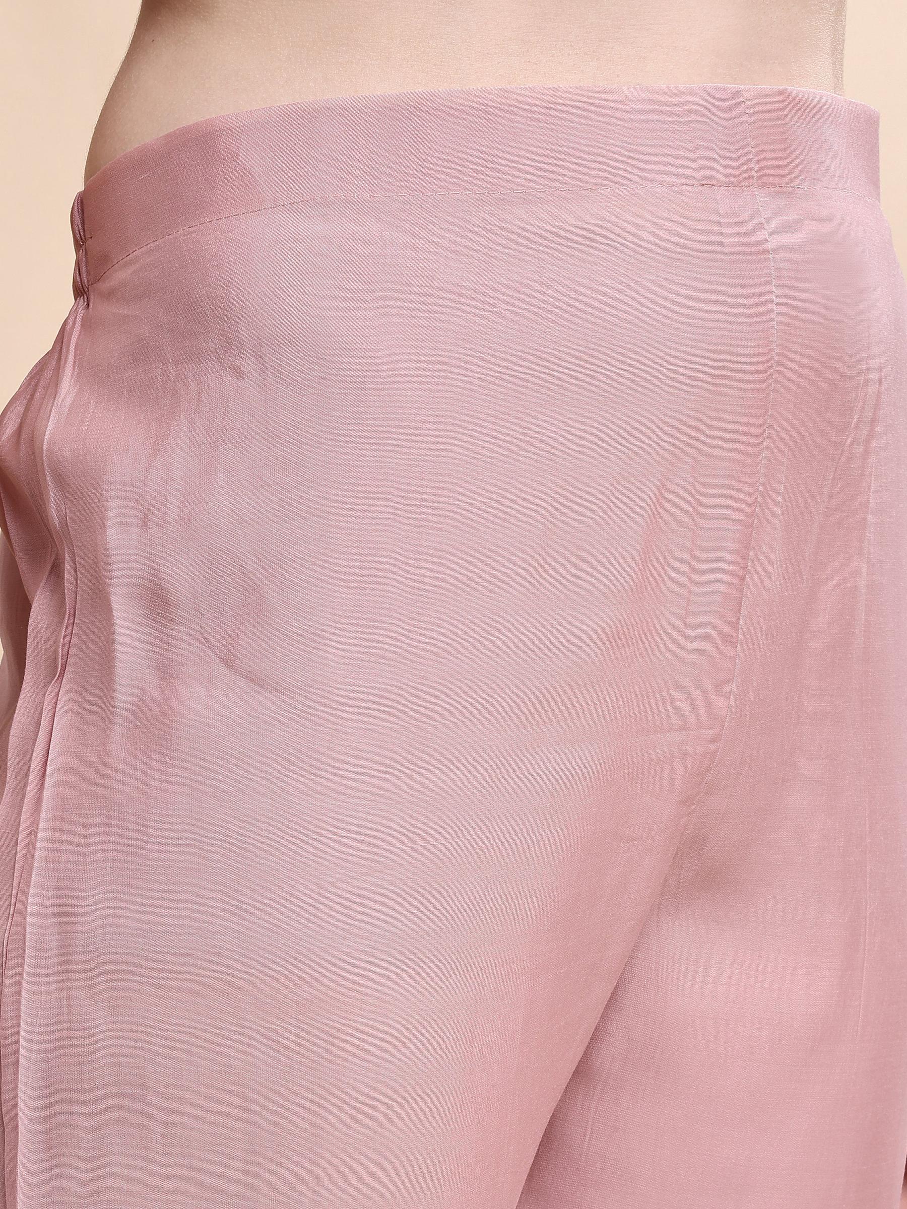 Embroidered Kurta With Pant & Printed Organza Dupatta, Pink - Hiral Fashion - Distacart