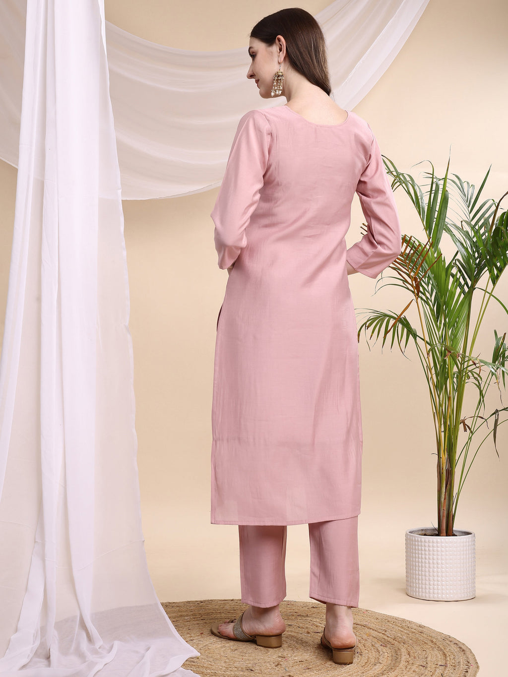 Embroidered Kurta With Pant & Printed Organza Dupatta, Pink - Hiral Fashion - Distacart