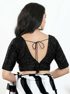 Joban Fashion Black Silk Padded Blouse With V Neck Elbow Sleeves - Distacart