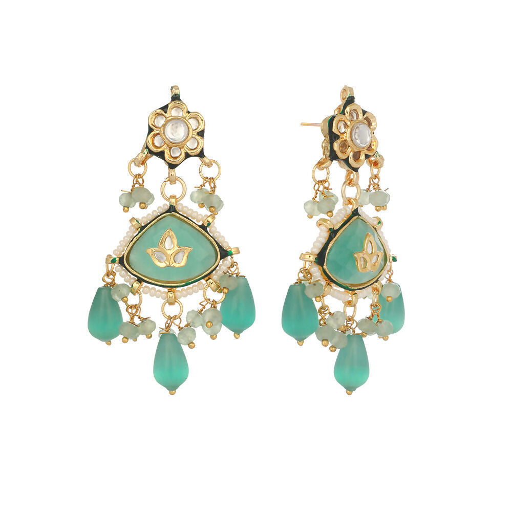 Nuyug 22K Gold Plated Lush Green Maang Tikka & Earrings Set - Distacart