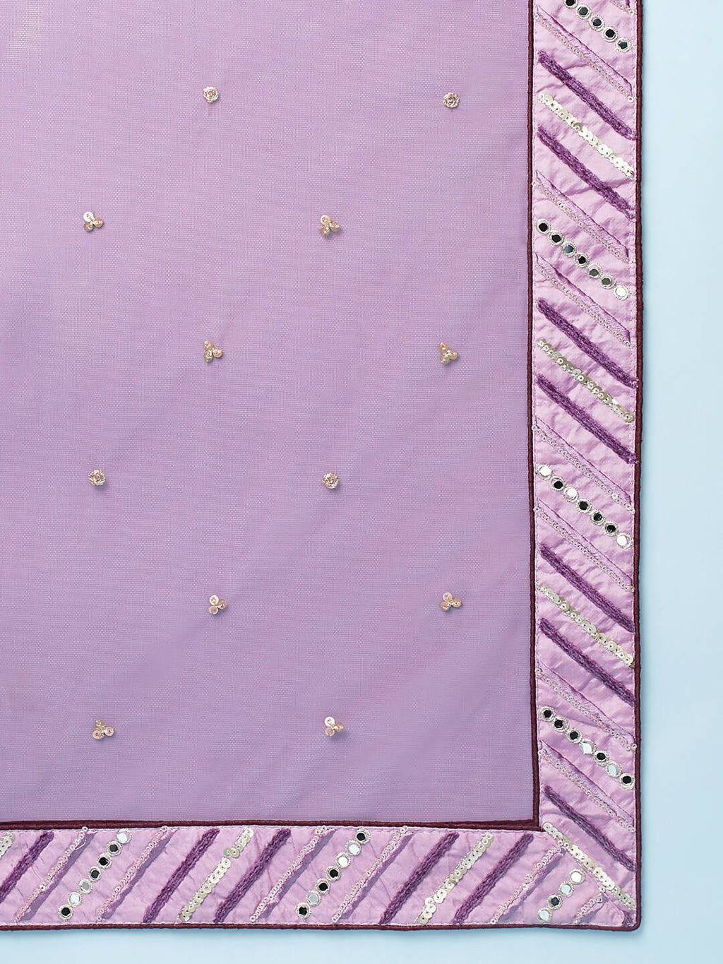 House of Panchhi Women Lavender Net Zig-Zag Embroideried Lehenga, Blouse & Dupatta