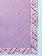 House of Panchhi Women Lavender Net Zig-Zag Embroideried Lehenga, Blouse & Dupatta