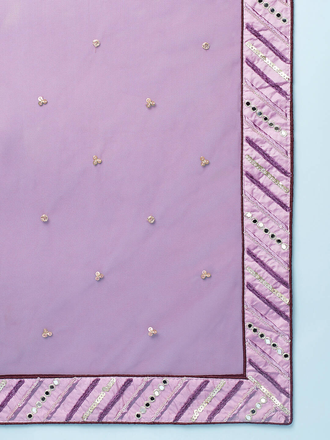 House of Panchhi Women Lavender Net Zig-Zag Embroideried Lehenga, Blouse & Dupatta