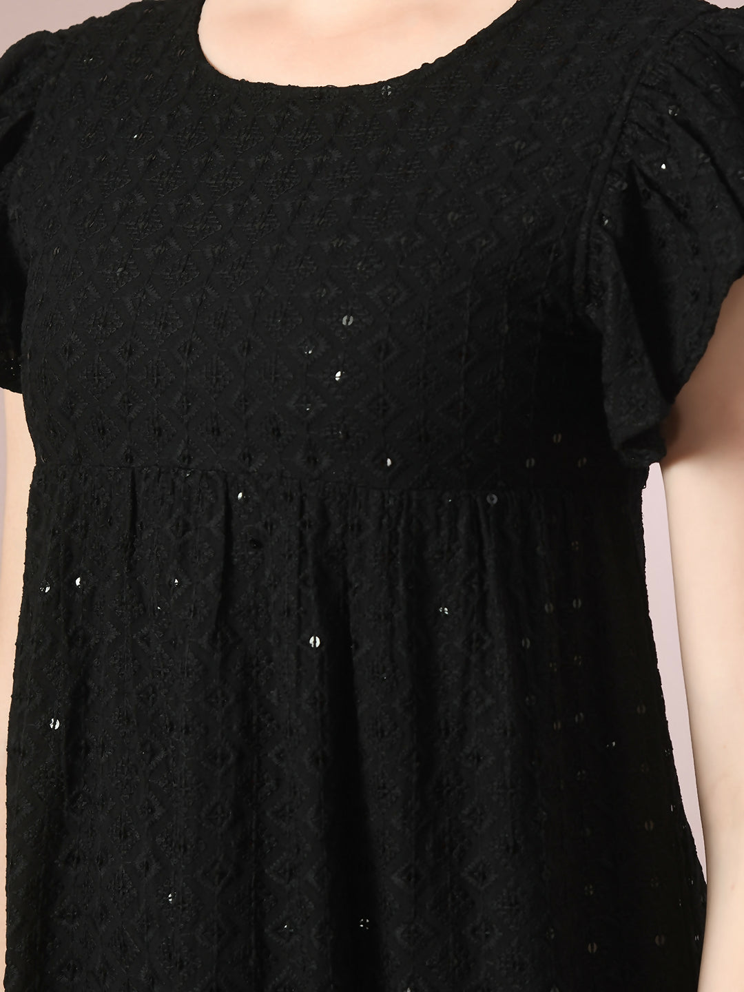 Myshka Women's Black Embroidered Cotton Round Neck A-Line Party Dress - Distacart