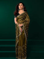 Joban Fashion Mehandi Green Net Party Wear Sarees - Distacart