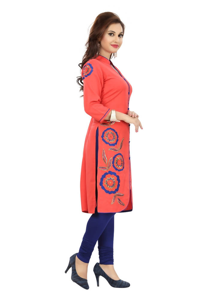 Snehal Creations Teasing Tomato Red Designer Embroidery Tunic