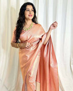 DEIANA'S Beautiful Designer Golden zari Soft Lichi Silk Saree - Peach