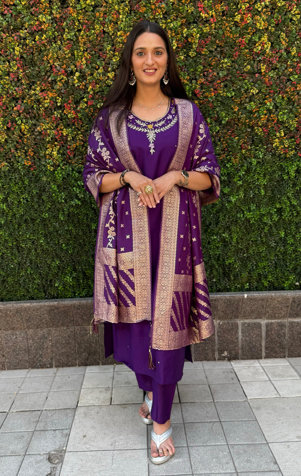 Vedant Vastram Kurta Pant Set With Dupatta Having Beautiful Handwork - Purple