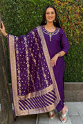 Vedant Vastram Kurta Pant Set With Dupatta Having Beautiful Handwork - Purple