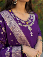 Vedant Vastram Kurta Pant Set With Dupatta Having Beautiful Handwork - Purple