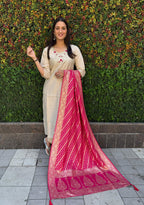 Vedant Vastram Kurta Pant Set With Dupatta Having Beautiful Handwork - Cream