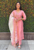 Vedant Vastram Kurta Pant Set With Dupatta Having Beautiful Handwork - Peach