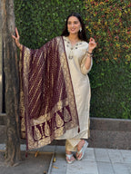 Vedant Vastram Kurta Pant Set With Dupatta Having Beautiful Handwork - White