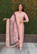 Vedant Vastram Kurta Pant Set With Dupatta Having Beautiful Handwork - Peach