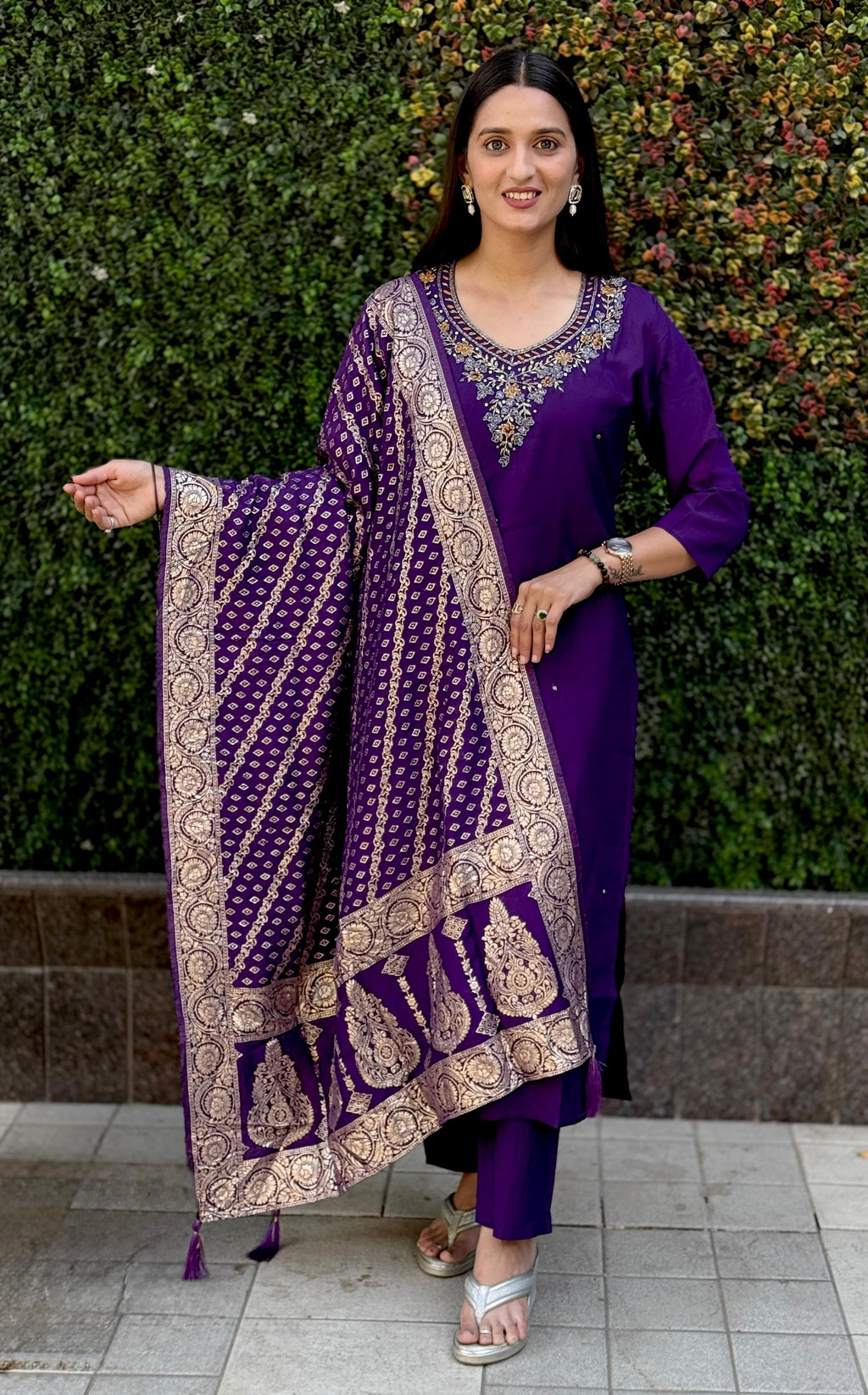 Vedant Vastram Kurta Pant Set With Dupatta Having Beautiful Handwork - Violet