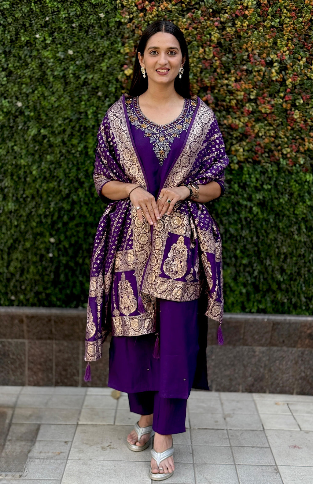 Vedant Vastram Kurta Pant Set With Dupatta Having Beautiful Handwork - Violet