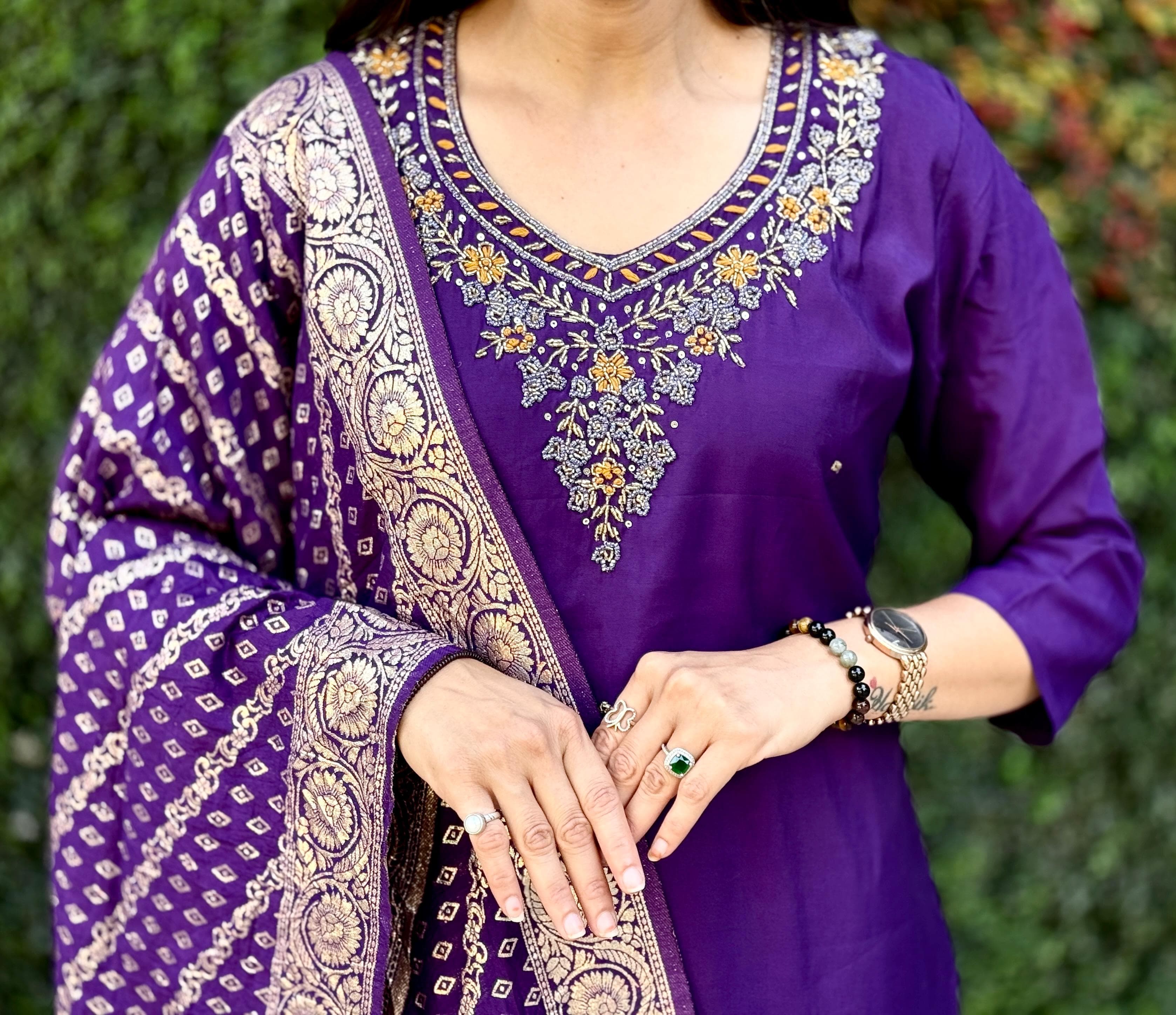 Vedant Vastram Kurta Pant Set With Dupatta Having Beautiful Handwork - Violet