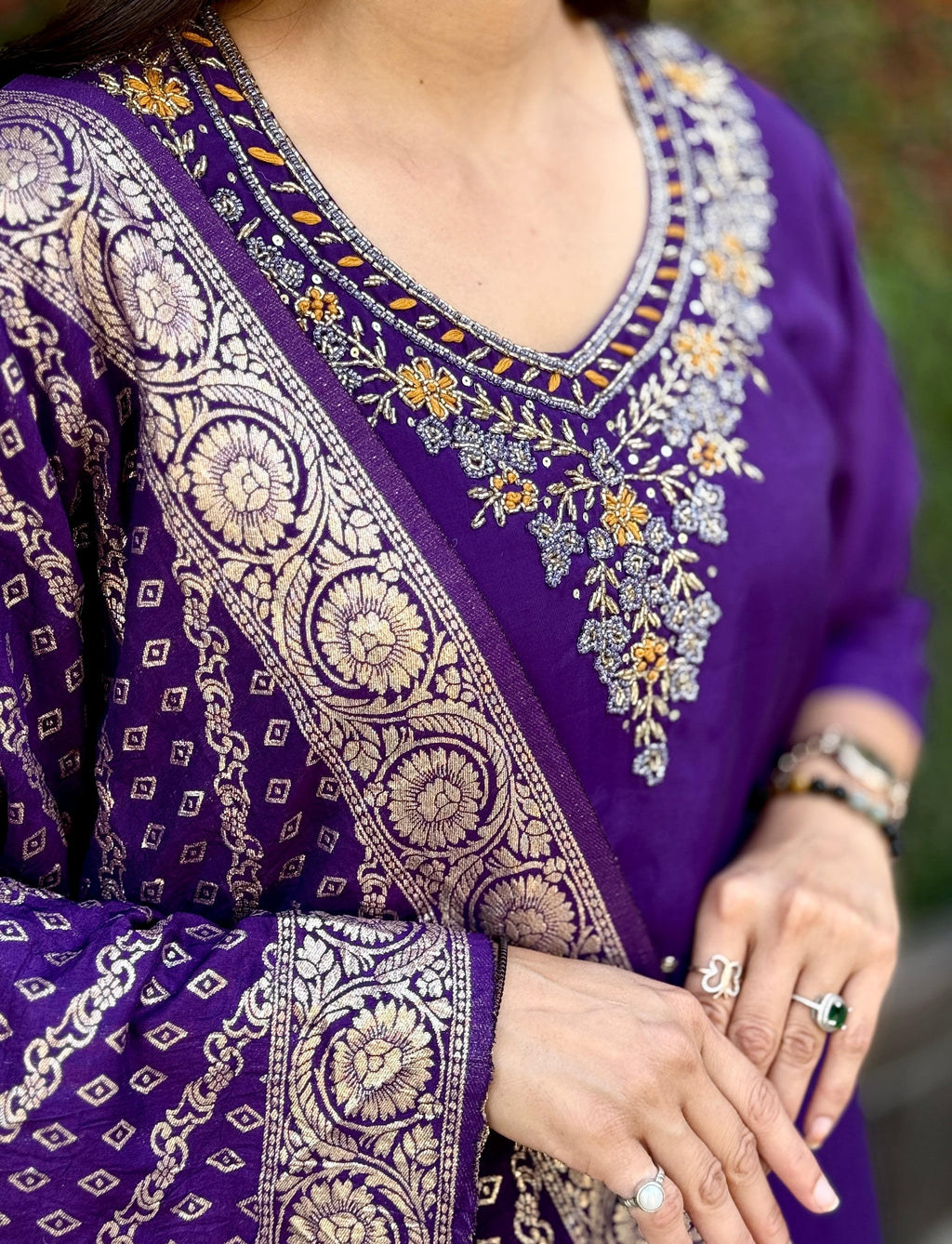 Vedant Vastram Kurta Pant Set With Dupatta Having Beautiful Handwork - Violet