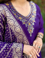 Vedant Vastram Kurta Pant Set With Dupatta Having Beautiful Handwork - Violet