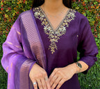 Vedant Vastram Kurta Pant Set With Dupatta Having Beautiful Handwork - Violet