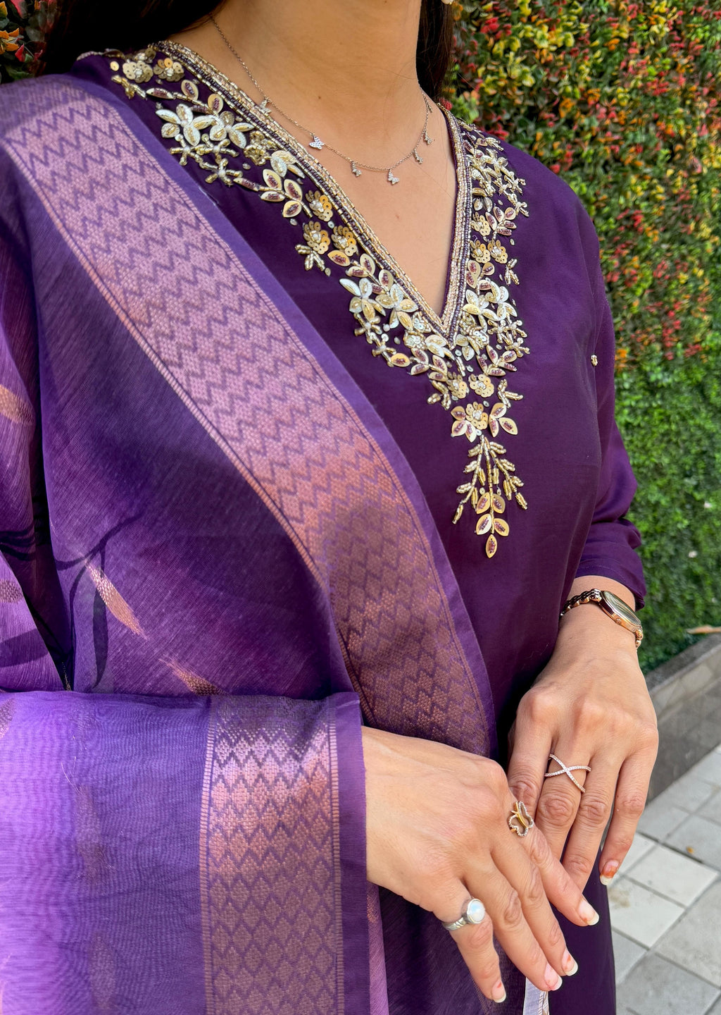 Vedant Vastram Kurta Pant Set With Dupatta Having Beautiful Handwork - Violet