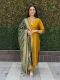 Vedant Vastram Kurta Pant Set With Dupatta Having Beautiful Handwork - Yellow
