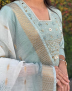 Vedant Vastram Kurta Pant Set With Dupatta Having Beautiful Handwork - See Green