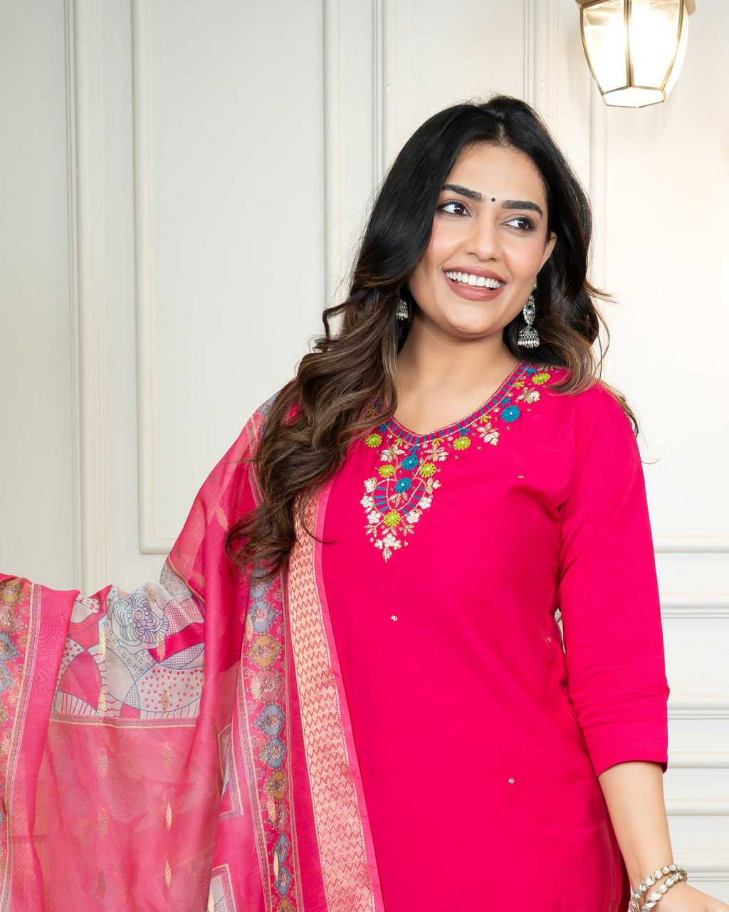 Vedant Vastram Roman Silk Hand Work & Embroidery Work Stitched Kurta Pant Dupatta Set-Pink - Distacart