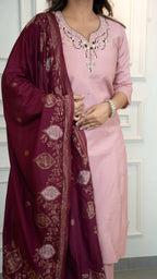 Vedant Vastram Roman Silk Hand Work & Embroidery Work Stitched Kurta Pant Dupatta Set-Peach - Distacart
